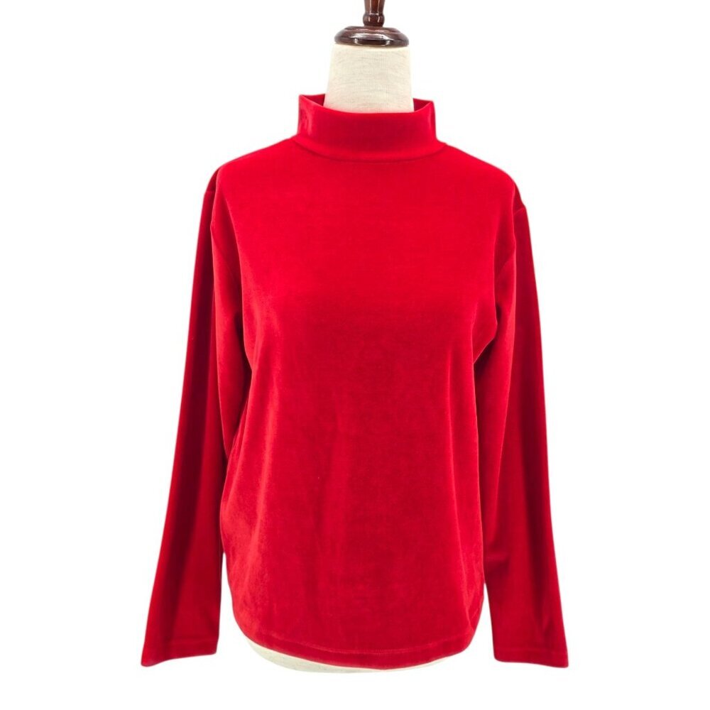 Vintage Stephanie Andrews Womens Small Top Velvet Red Turtleneck Long Sleeve